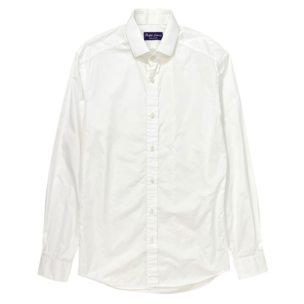 RALPH LAUREN PURPLE LABEL Dexter Solid White Classic Button Up Dress Shirt